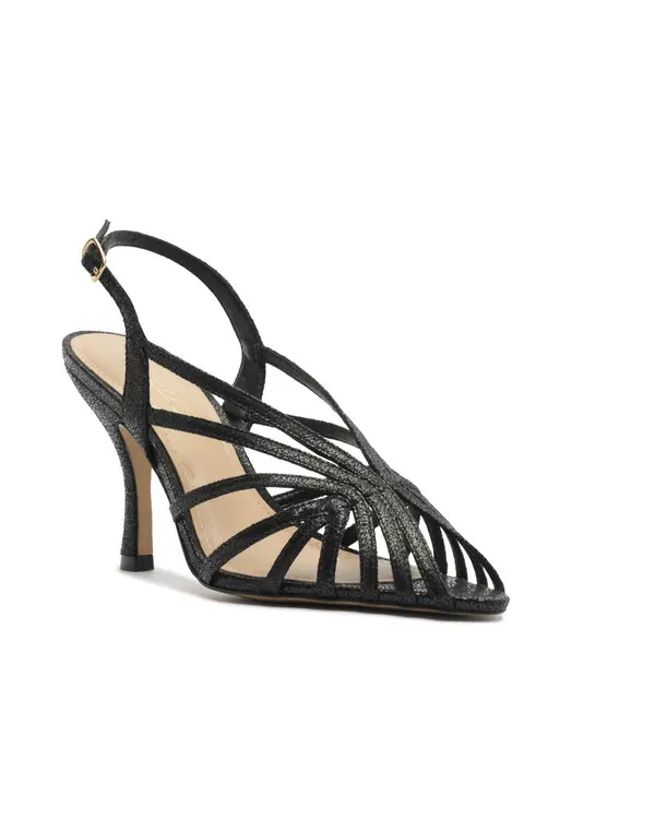 Black Strappy Slingback Open Toe Kitten Heel Sandal 3 Image