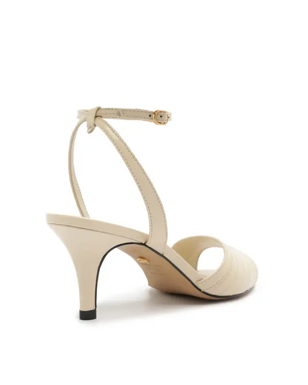 Off-White Pleated Ankle-Strap Kitten Heel Sandal 3 Image