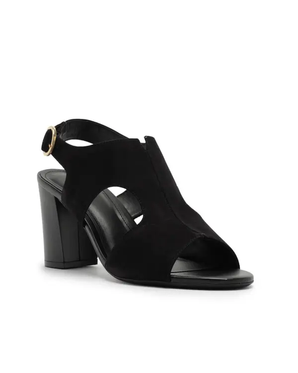 Black Nubuck Sandal with Block Heel and Cutouts 1 Image