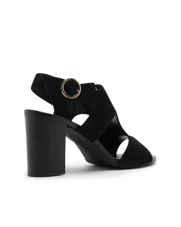 Black Nubuck Sandal with Block Heel and Cutouts 3 Image