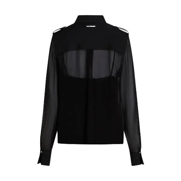 Sheer Chiffon Button-Up Shirt with Metallic Piping 1 Image