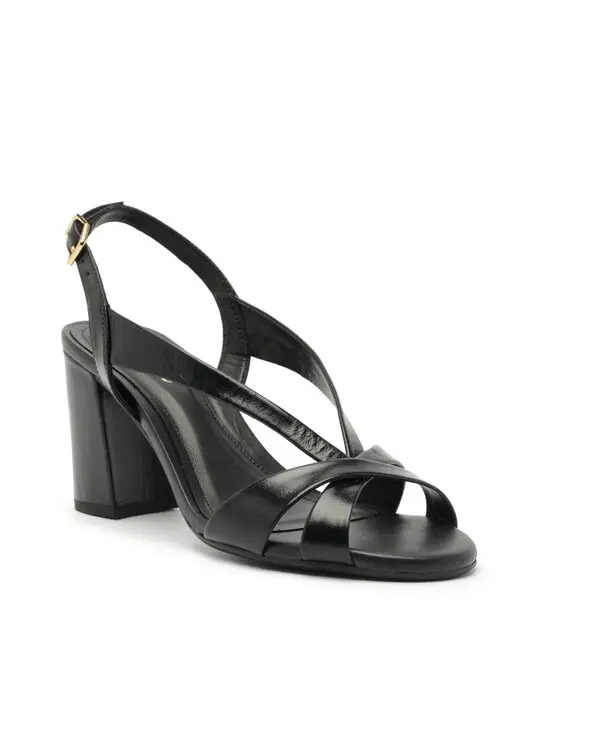 Black Leather V-strap Block Heel Sandals 2 Image