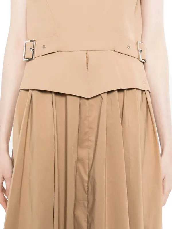 Sleeveless Belted Waist Pleated Midi Dress 1 Image