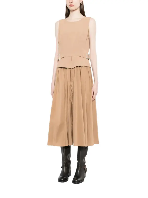 Sleeveless Belted Waist Pleated Midi Dress 2 Image