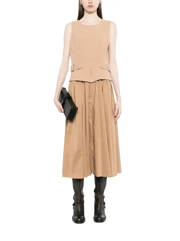 Sleeveless Belted Waist Pleated Midi Dress 4 Image