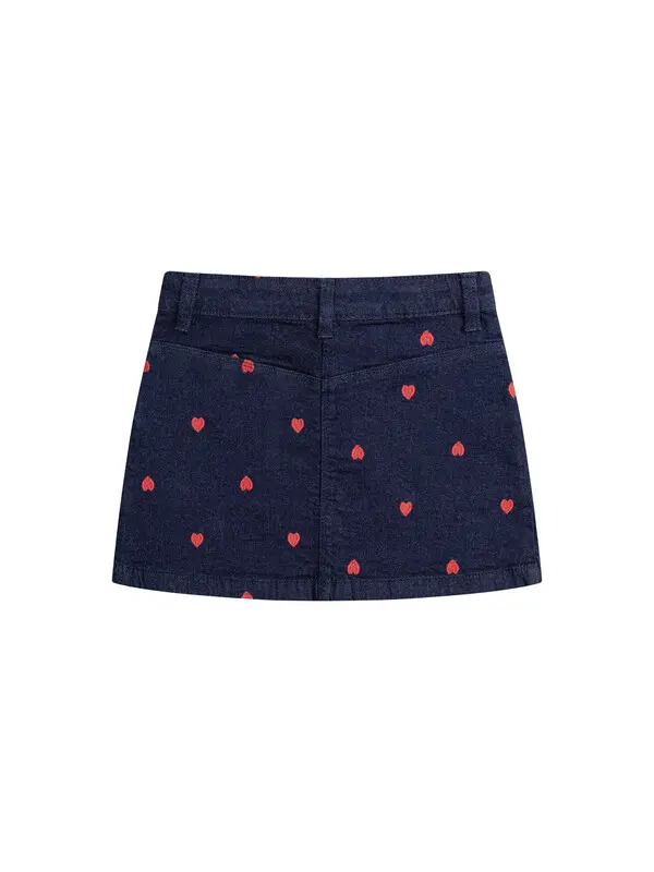 Denim Short Skirt with Heart Embroidery  2 Image
