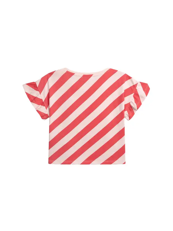 Kids Girls Diagonal Striped T-Shirt With Heart Patch 1 Image