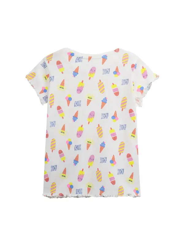 "Sweet & Chill" Ice Cream Print Pajama Set with Glitter Waistband 2 Image