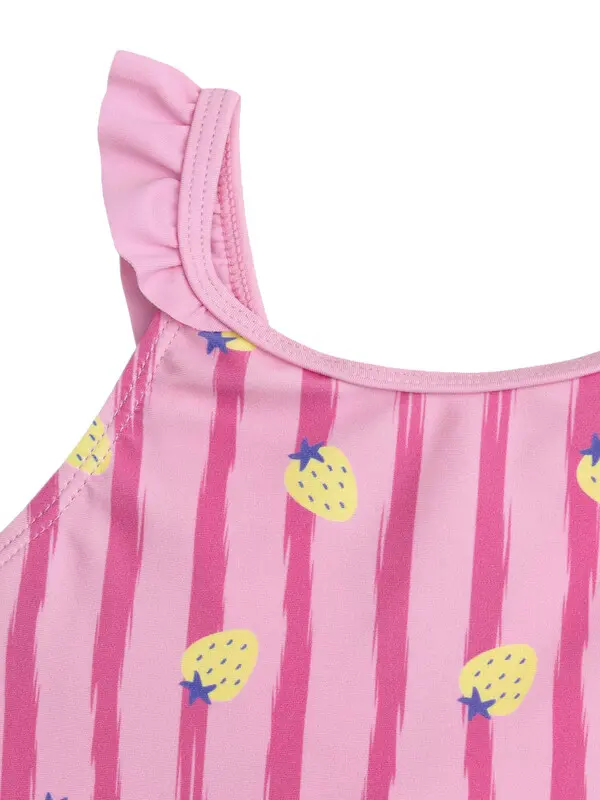 One-piece Striped Pink Swimsuit with Strawberries Prints 1 Image