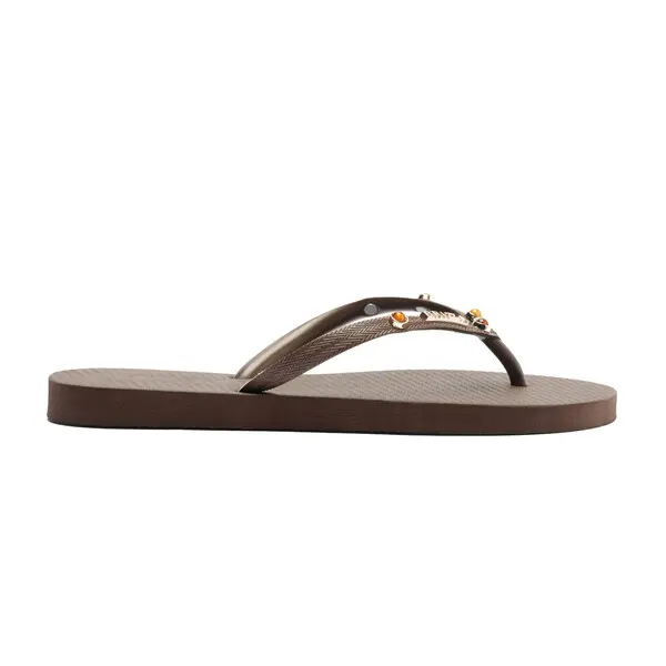 Brown Essential Flip-Flops with Rhinestones 1 Image