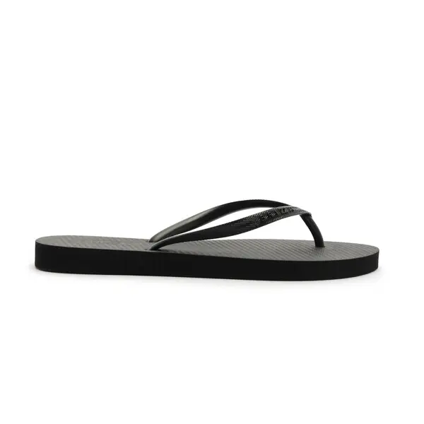Classic Black Flip Flops with Chevron-Textured Sole 2 Image