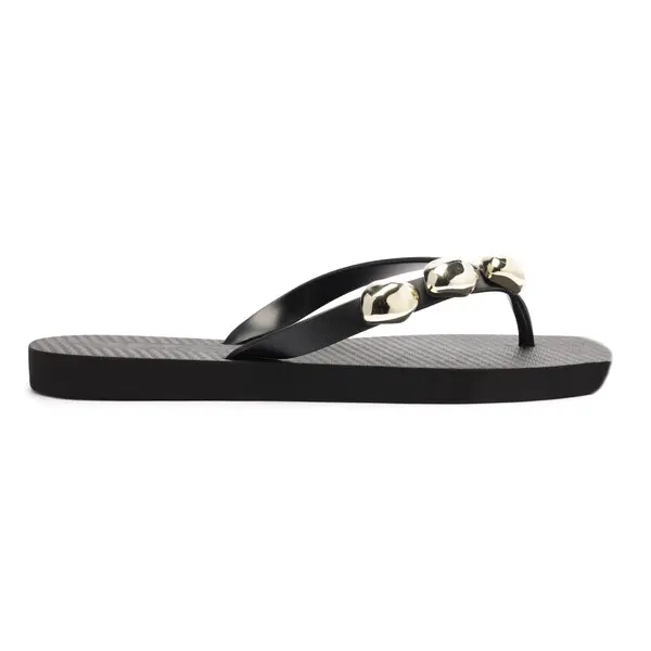 Black Flip Flops with Gold Shell-Shaped Studs 2 Image