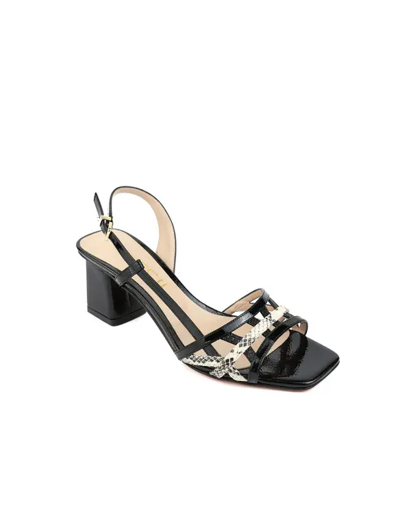 Patent Block Heel Slingback Sandals with Snakeskin Detail 1 Image