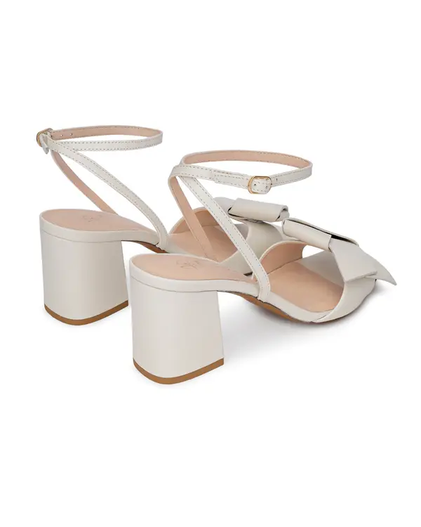 Leather Block Heel Sandals with Bow Detail 1 Image