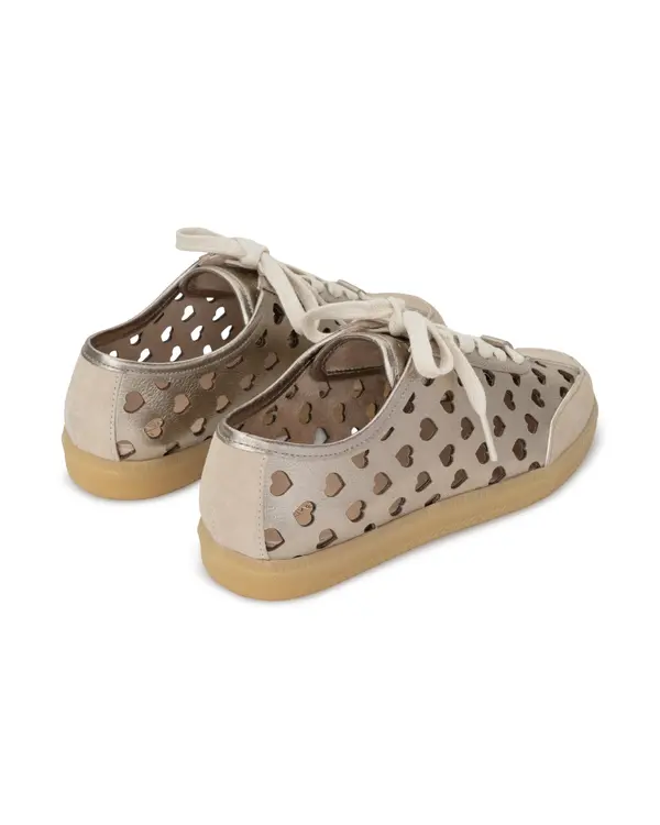 Metallic Heart Cut-Out Sneakers with Cream Suede Trim 2 Image