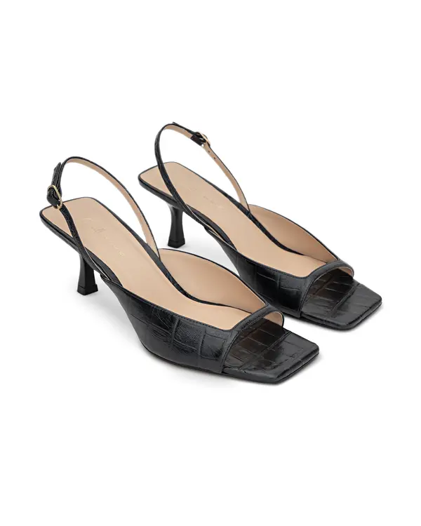 Croc-Embossed Leather Slingback Sandals with Square Toe 1 Image