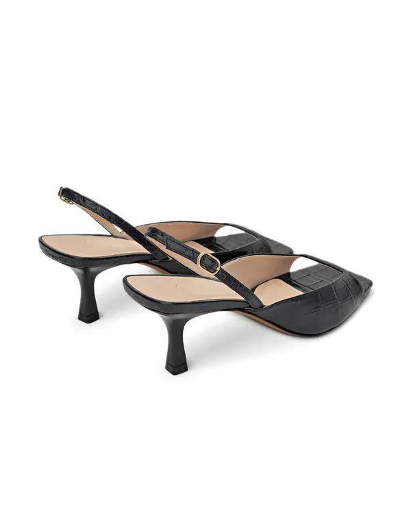 Croc-Embossed Leather Slingback Sandals with Square Toe 2 Image
