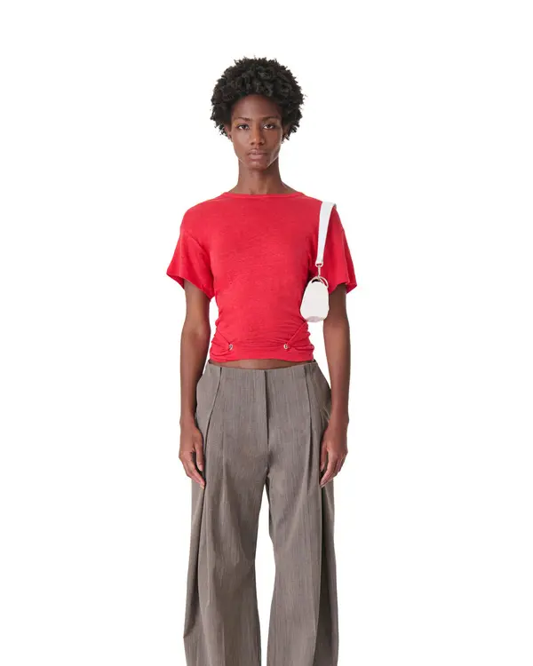 Open-Back Linen Short Sleeve T-shirt 1 Image