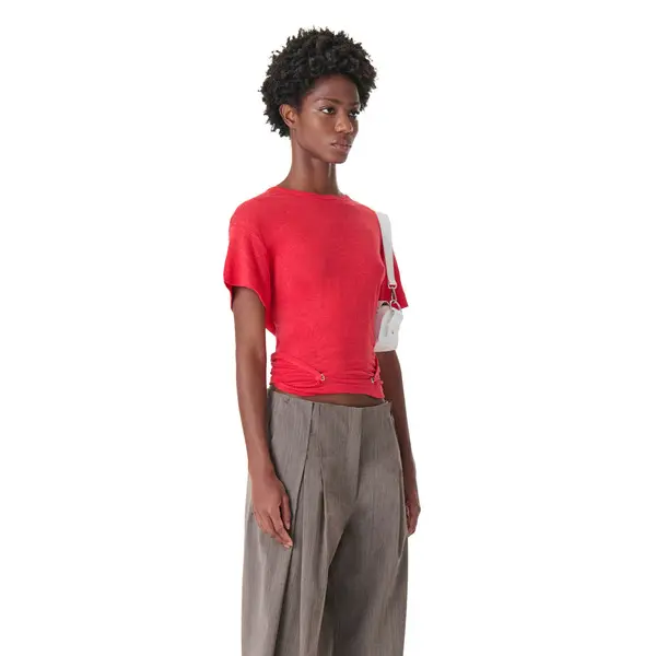 Open-Back Linen Short Sleeve T-shirt 3 Image