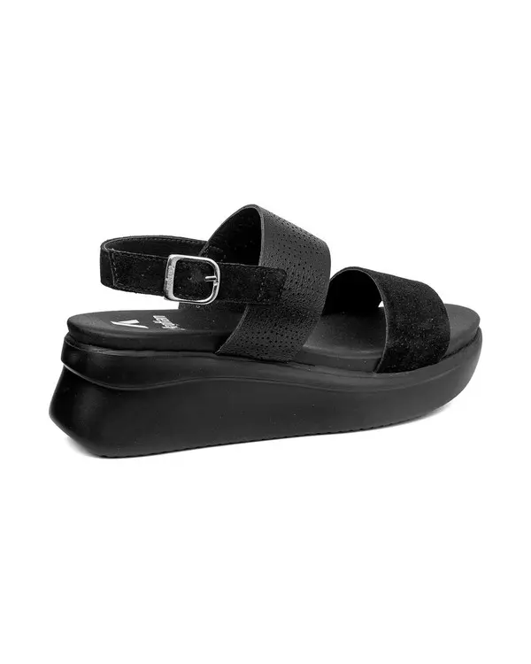 Leather Wedge Platform Sandals with Perforated Straps 2 Image