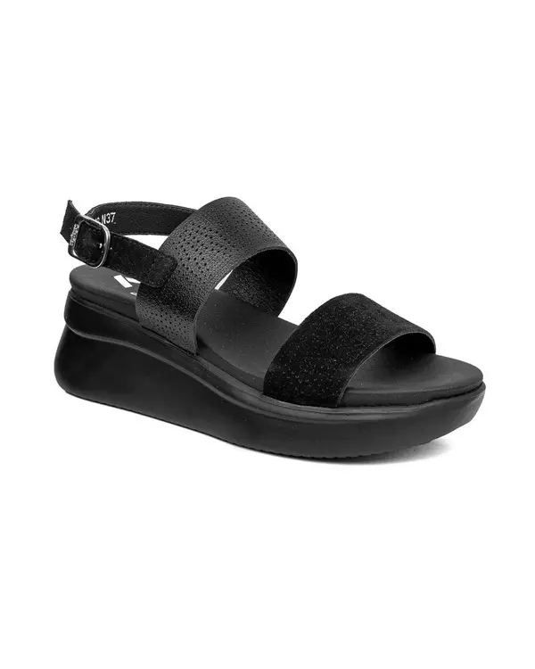 Leather Wedge Platform Sandals with Perforated Straps 3 Image