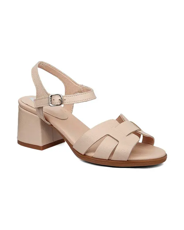 Grained Leather Block Heel Sandals with Criss-Cross Straps 1 Image
