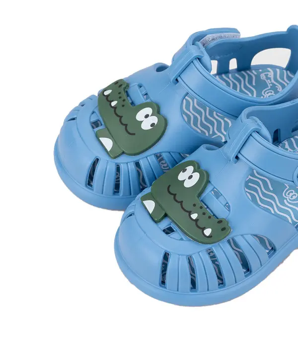 Baby Boy Blue Tobby Solid Jelly Sandals with Crocodile Patch 2 Image