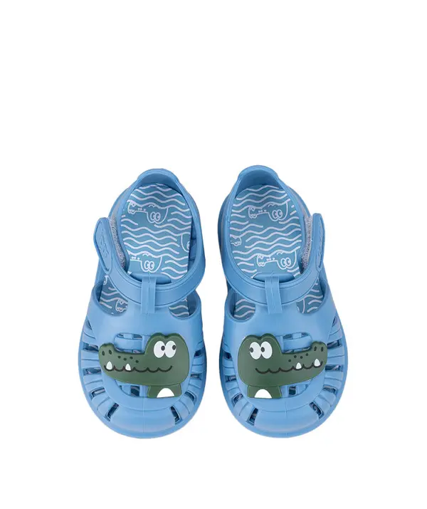 Baby Boy Blue Tobby Solid Jelly Sandals with Crocodile Patch 3 Image
