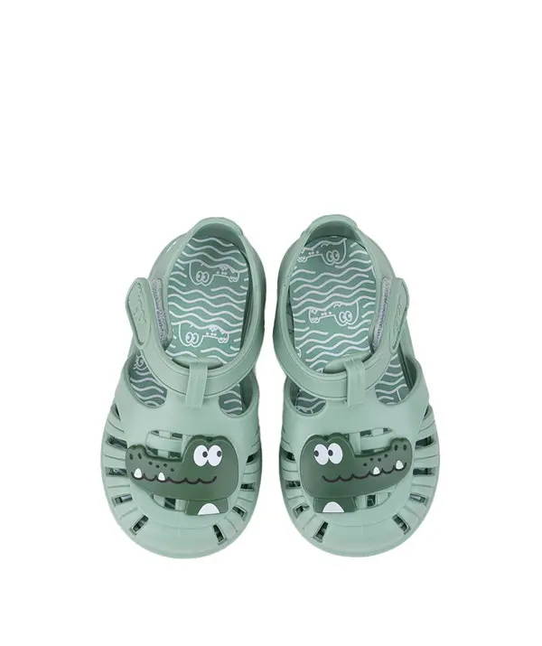Kids Baby Boy Green Tobby Solid Jelly Sandals with Crocodile Patch 1 Image