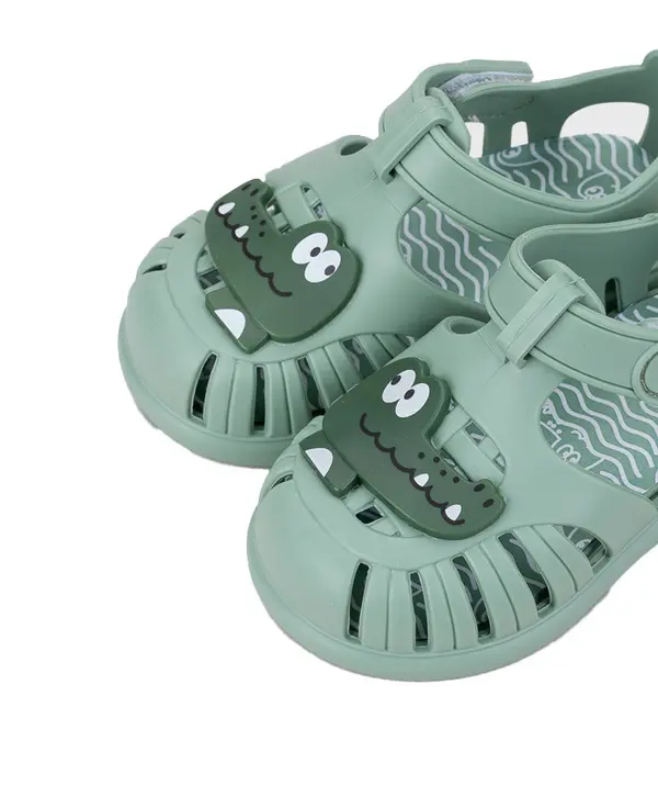 Kids Baby Boy Green Tobby Solid Jelly Sandals with Crocodile Patch 3 Image
