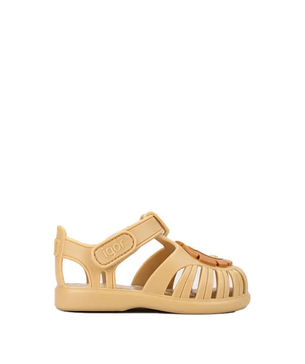 Baby Boy Yellow Tobby Solid Jelly Sandals with Lion Patch 1 Image