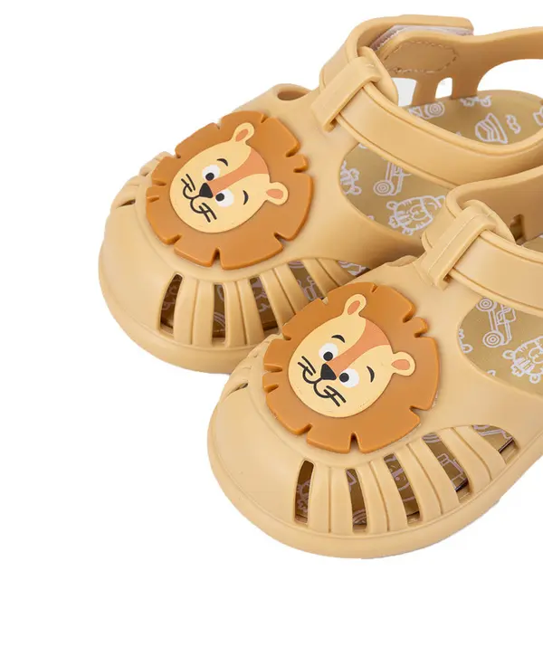 Baby Boy Yellow Tobby Solid Jelly Sandals with Lion Patch 2 Image
