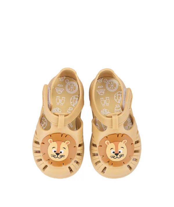 Baby Boy Yellow Tobby Solid Jelly Sandals with Lion Patch 3 Image