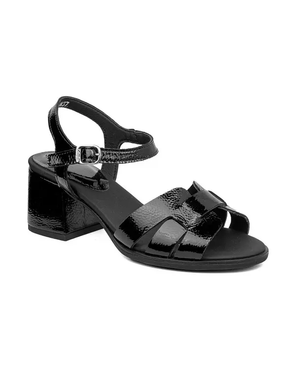 Patent Leather Block Heel Sandals with Criss-Cross Straps 1 Image