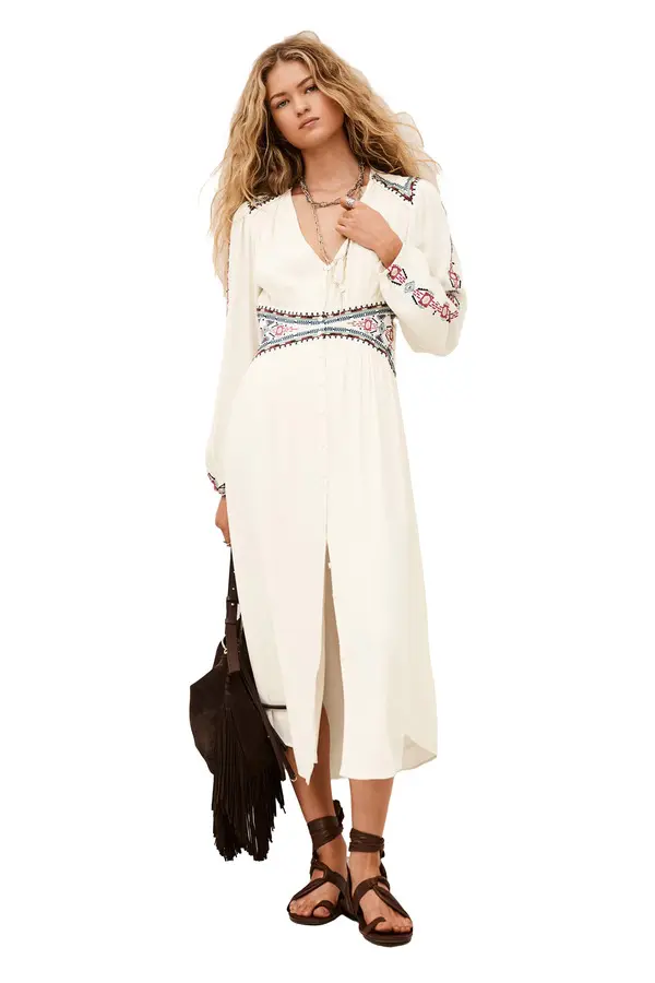 Flowing Midi Length Dress With A Cinched Waist 1 Image