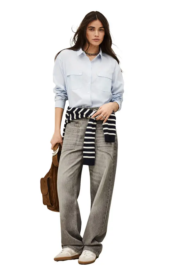 Wide-Leg Flared Denim Pants 1 Image