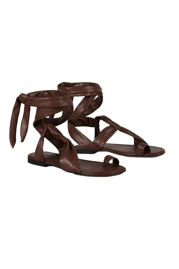 Leather Lace-Up Toe-Loop Flat Sandals 1 Image