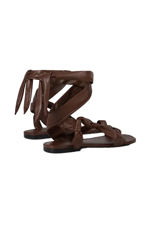 Leather Lace-Up Toe-Loop Flat Sandals 2 Image