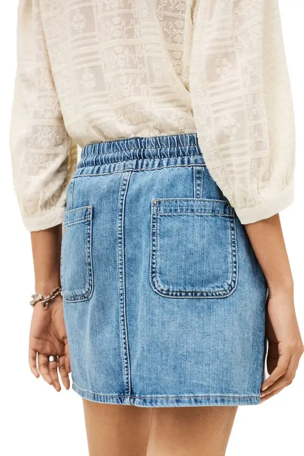 Utility Denim Skirt with Oversized Patch Pockets and Rope Tie 2 Image