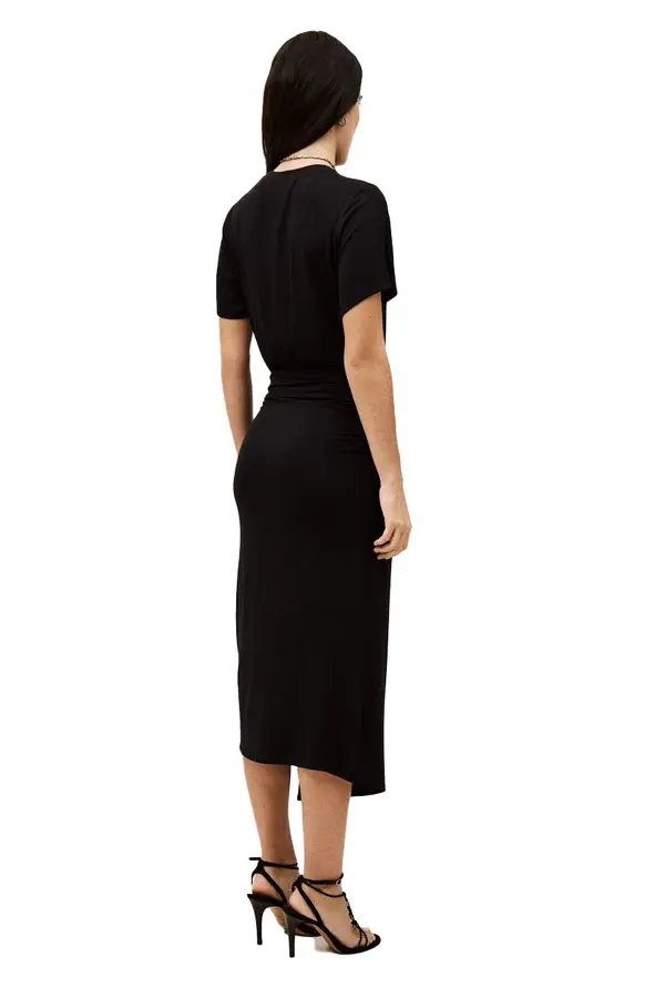 Short-Sleeve Midi Dress with Ruched Side and Buckle Detail 2 Image