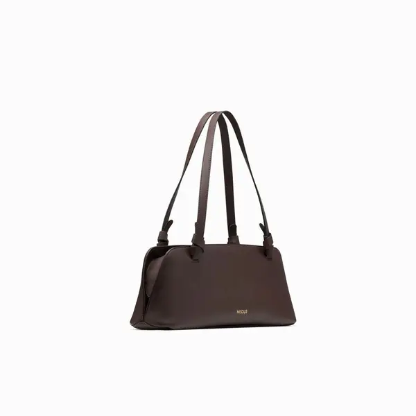 Aries East West Drak Brown Leather Shoulder Bagwith Knotted Handle Detail 1 Image