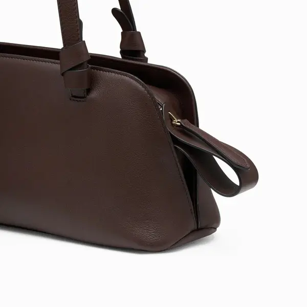 Aries East West Drak Brown Leather Shoulder Bagwith Knotted Handle Detail 2 Image