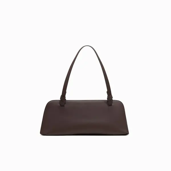 Aries East West Drak Brown Leather Shoulder Bagwith Knotted Handle Detail 3 Image