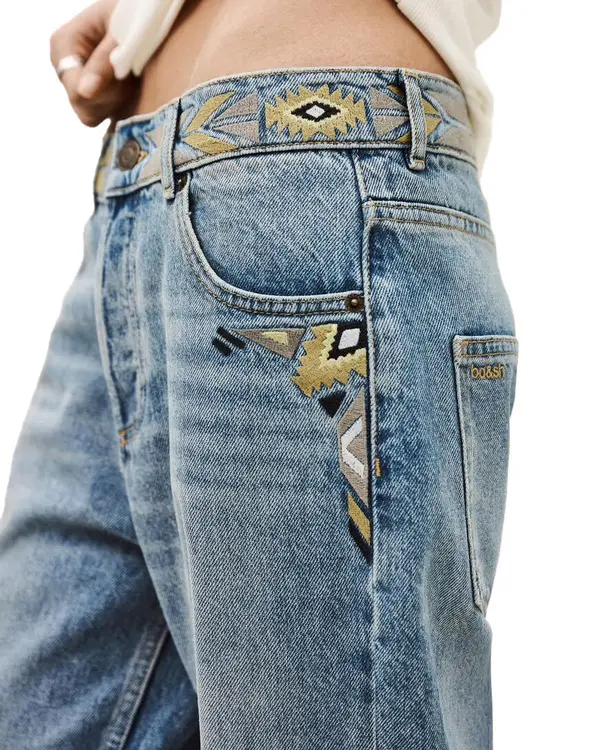 Straight-Leg Jeans with Embroidered Waistband and Pocket Detail 2 Image