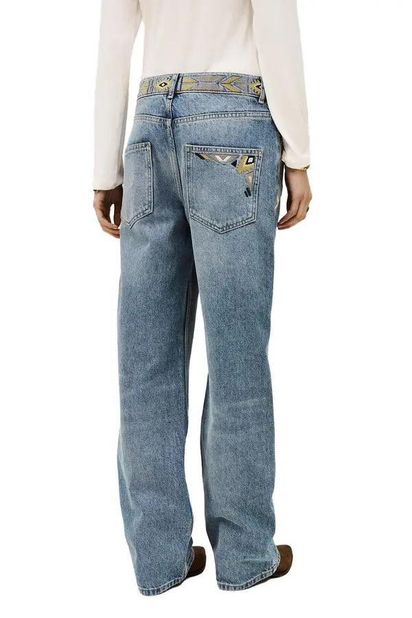 Straight-Leg Jeans with Embroidered Waistband and Pocket Detail 3 Image