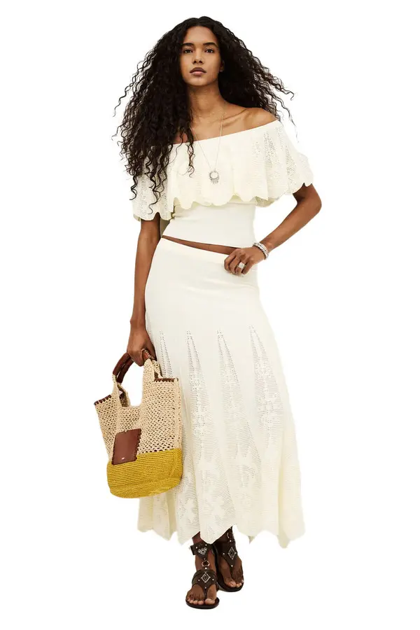 Pointelle Openwork Knit Maxi Skirt 1 Image