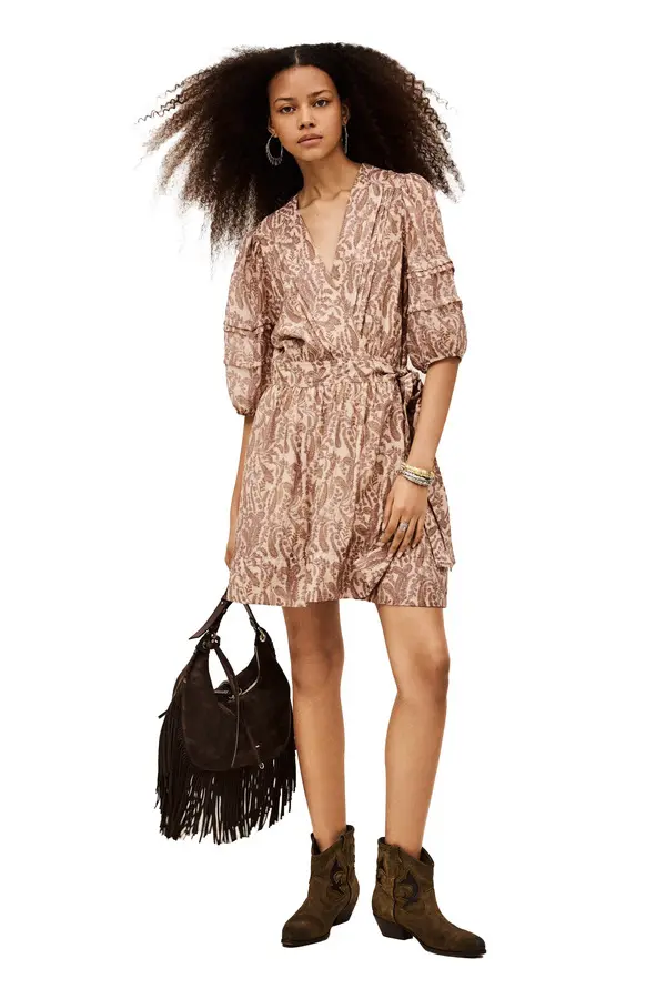 Floral Paisley Mini Wrap Dress with Ruffled Puff Sleeves 1 Image