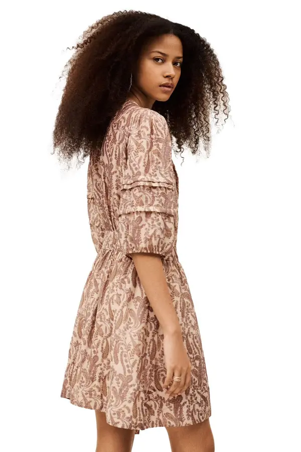 Floral Paisley Mini Wrap Dress with Ruffled Puff Sleeves 2 Image