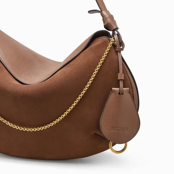 Taupe Leather Crescent Shoulder Bagwith Gold Chain Detail 1 Image
