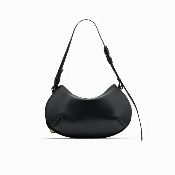 Black Leather Crescent Shoulder Bagwith Gold Chain Detail 2 Image